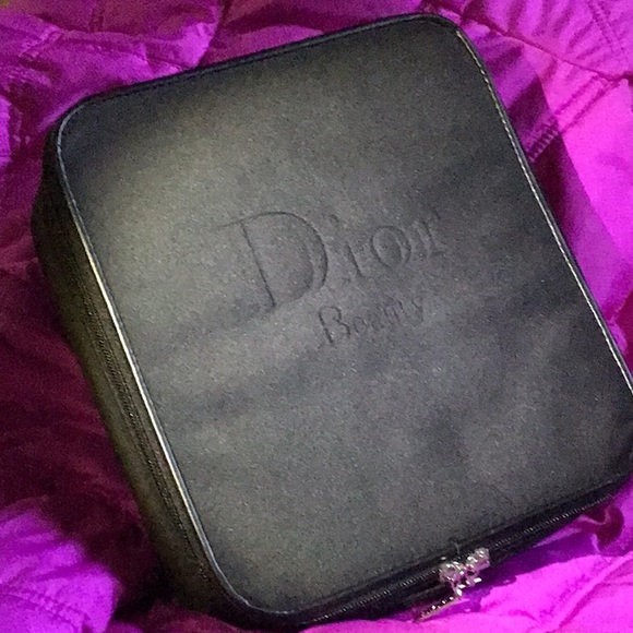 NEW DIOR BLACK BEAUTY CASE w/ SILVER “DIOR BEAUTY” ZIPPER PULLS (2) - Picture 1 of 15